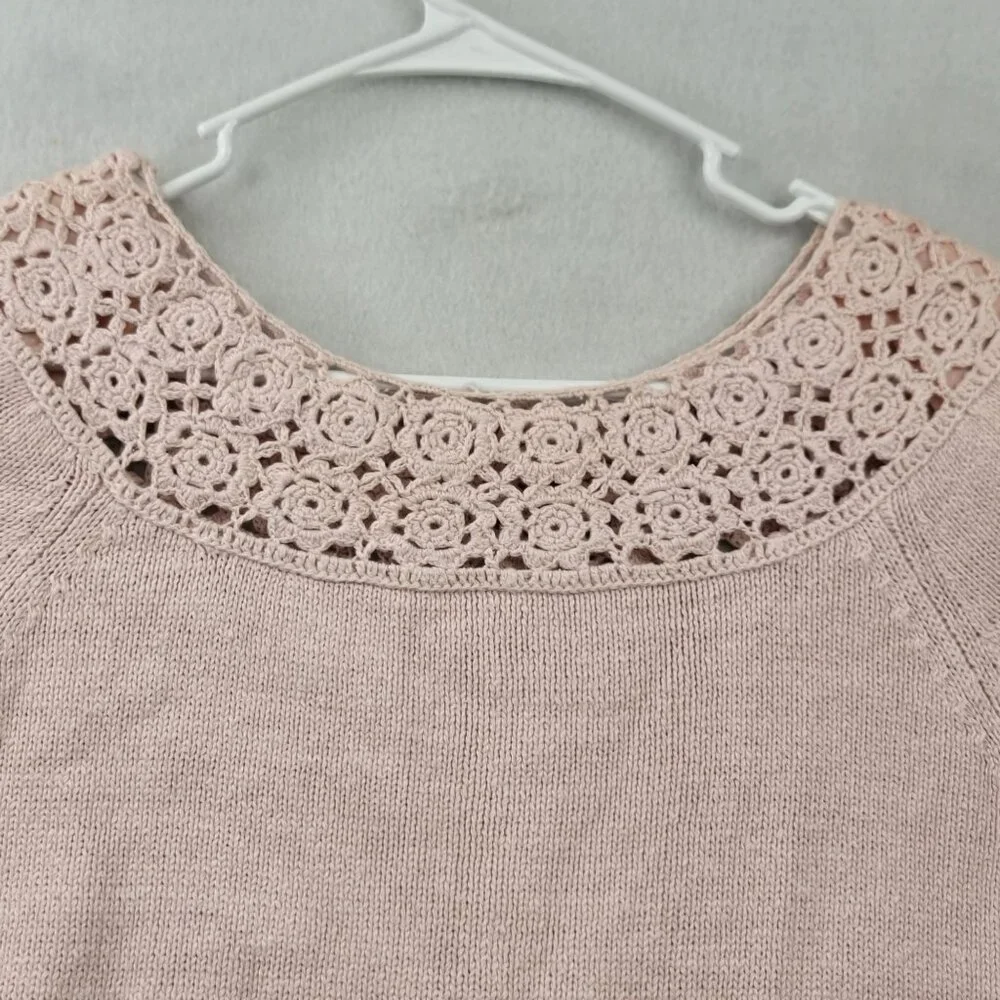 Vintage Margules Crochet Crop Top M Pink Retro Boho Romantic Cottagecore Dainty - Picture 2 of 12